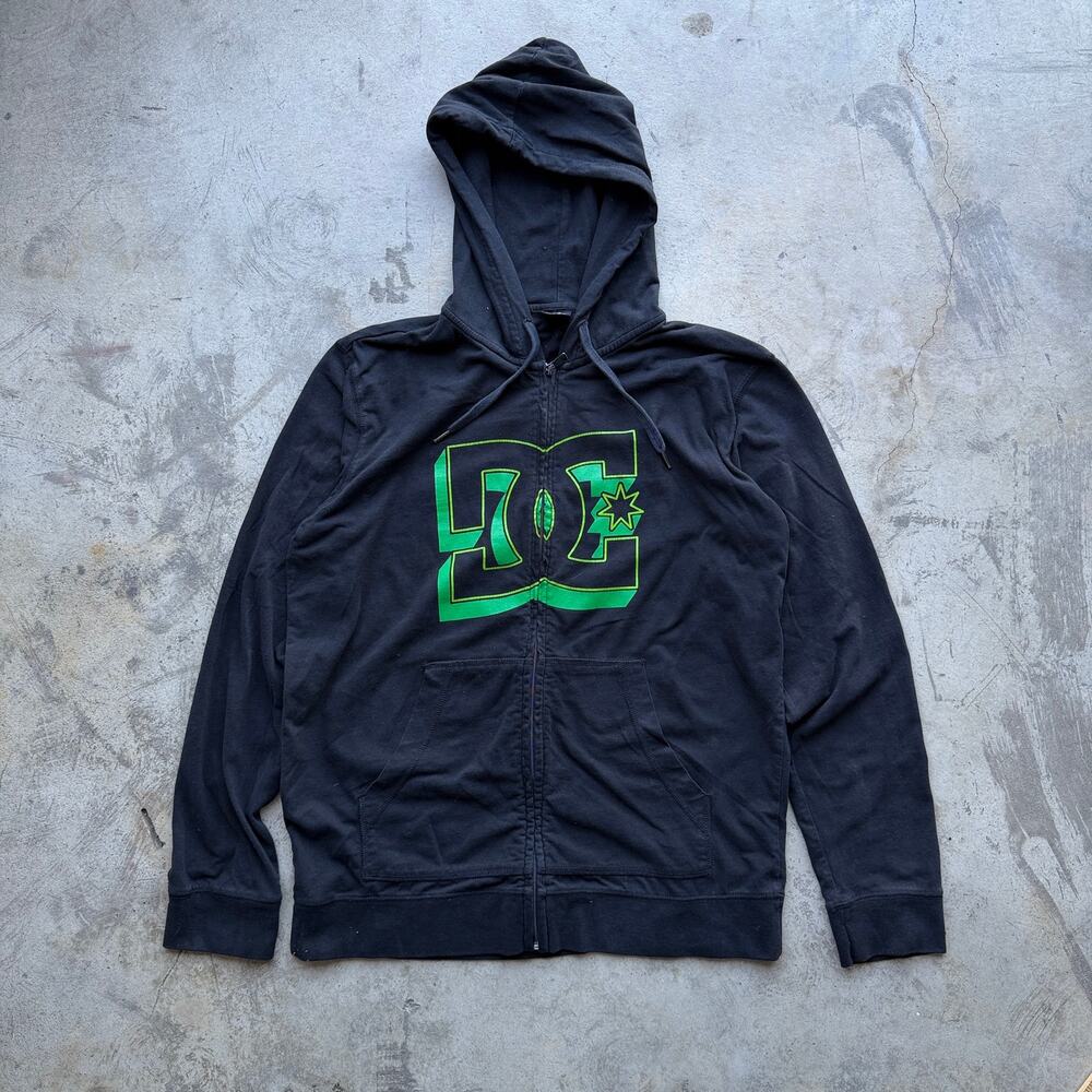 Vintage Y2K 2000s DC Shoes Baggy Zip Up Hoodie sweater Black L